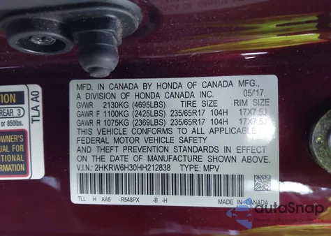 2017 Honda Cr-V Lx from USA, damaged, VIN 2HKRW6H30HH212838